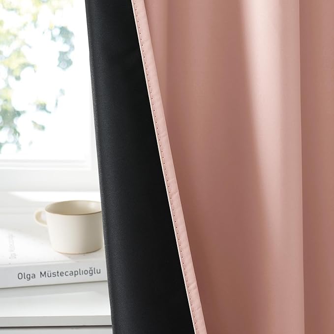 RYB HOME 100% Blackout Short Curtains for Small Window, Thermal Insulated Total Room Darkening Noise Reducing Curtains for Basement Bathroom RV Cars, 29 inches Wide by 24 inches Long, Peach Pink