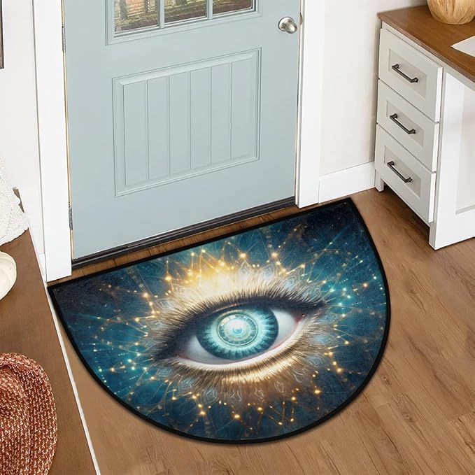 Evil Eye Half Round Door Mat Non Slip Half Circle Rugs | Abstract Art Washable Half Moon Rug Semi Circle Rugs Indoor Entrance Floor Carpet for Kithen Bedroom Fireplace Decor
