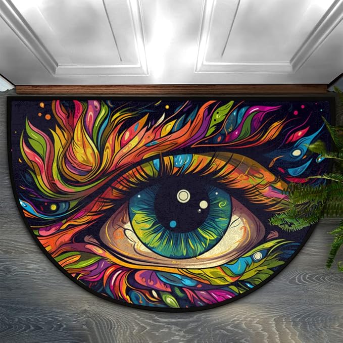 Evil Eye Half Round Doormat Colorful Eye Semi Circle Area Rug Non Slip Indoor Outdoor Entrance Half Moon Rug Absorbent Durable Washable Front Floor Mat for Kitchen Bedroom Patio Fireplace Eye Pad