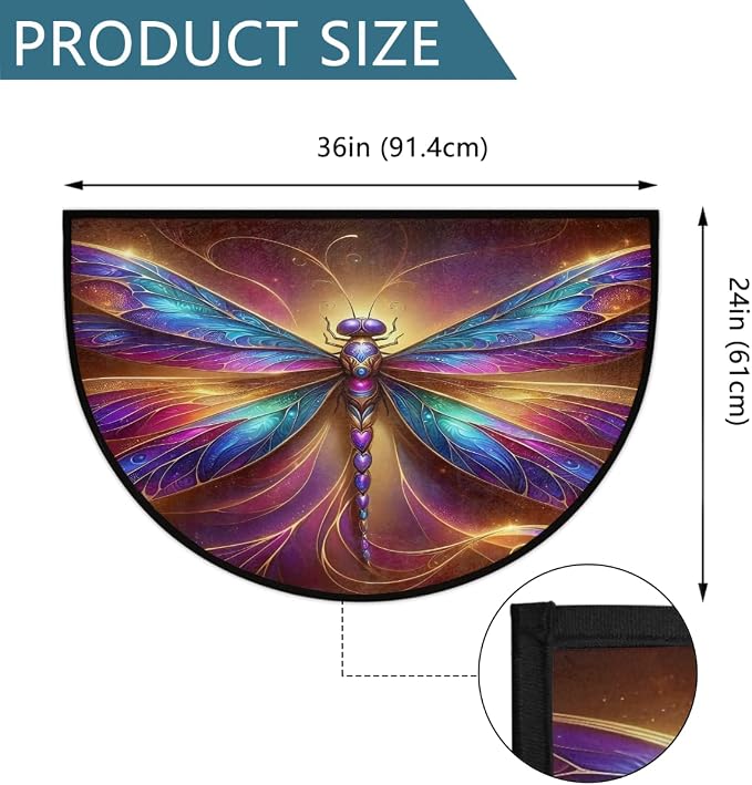 Pardick Half Round Doormat Dragonfly Abstract Colorful Semi Circle Rug Non Slip Indoor Outdoor Entrance Half Moon Rug Washable Front Floor Mat for Kitchen Bathroom Patio Fireplace Holiday Decor