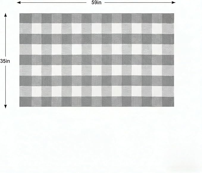 Gray and White Buffalo Plaid Rug 3' x 5', Washable Farmhouse Non-Slip Checkered Doormat, Indoor Outdoor Floor Mat for Living Room, Bedroom, Entryway, Kitchen, Laundry Room, Patio, Porch