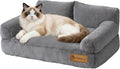 FAMIDGE Plush Cat Couch Bed - Cat Bed for Indoor Cats, Dog Sofa Bed, Short Rabbit Fleece Calming Pet Couch with Removable Cover, Anti-Shedding Pet Sofa for Small/Medium Pets (26×18×12in, Dark Grey)