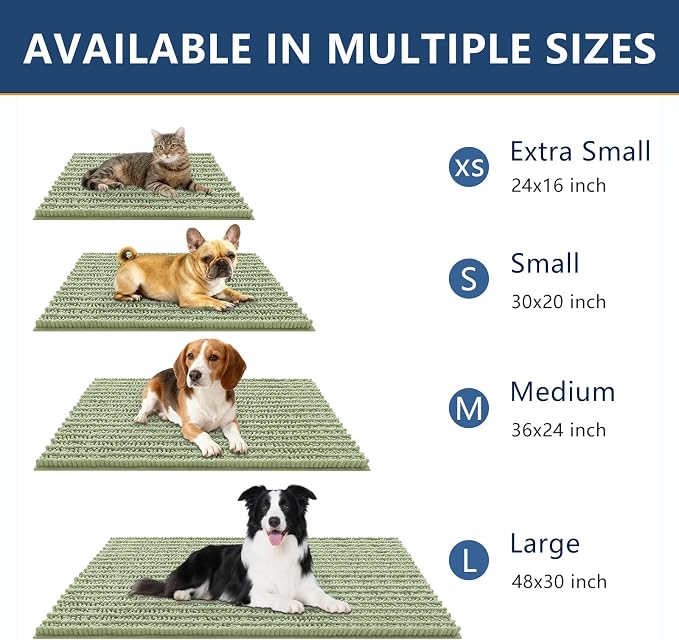 Smiry Dog Door Mat for Muddy Paws 47x32, Absorbent Dirt Trapper, Non-Slip Washable Chenille Entryway Rug for Inside Floor, Sage Green, Layered Pattern