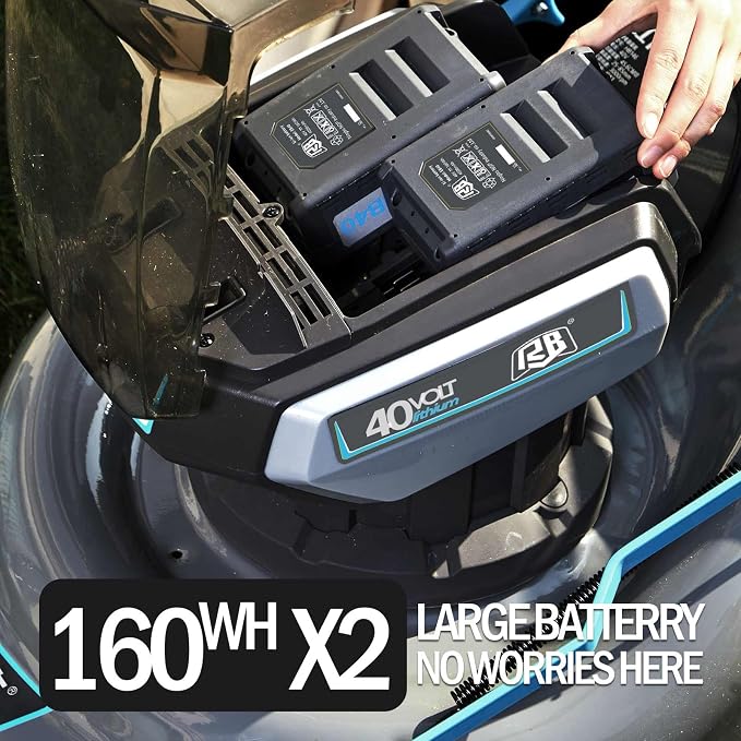RB 80V 18" Cordless Lawn Mower with 2x40V 4Ah Battery & Fast Charger | 7 cutting heights. Brushless motor & low noise. 4-in-1 function (Mulching, rear discharge, side discharge, and bagging)