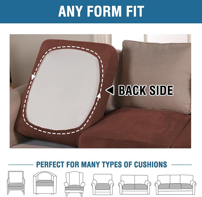 H.VERSAILTEX Velvet Stretch Couch Cushion Cover Plush Cushion Slipcover for Chair Loveseat Sofa Cushion Furniture Protector Seat Cushion Sofa Cover (2 Piece Medium Sofa Cushion Covers, Burnt Brick)