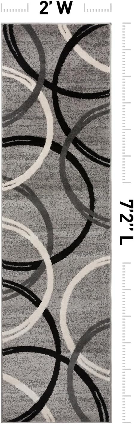 Rugshop Wavy Circles Non-Shedding Living Room Runner Rug Gray 2' x 7'2" | Runner, Size 2' x 7'2", Bedroom, Dining Room, Home Office, Kitchen, Entryway, Hallway, Nursery, Kids Room, Guest Room