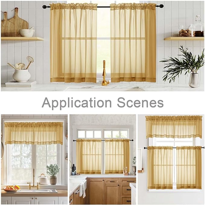 Kitchen Curtains 24 Inch Length Tier 2 Pieces, Cafe Bathroom Basement Rod - Image 7
