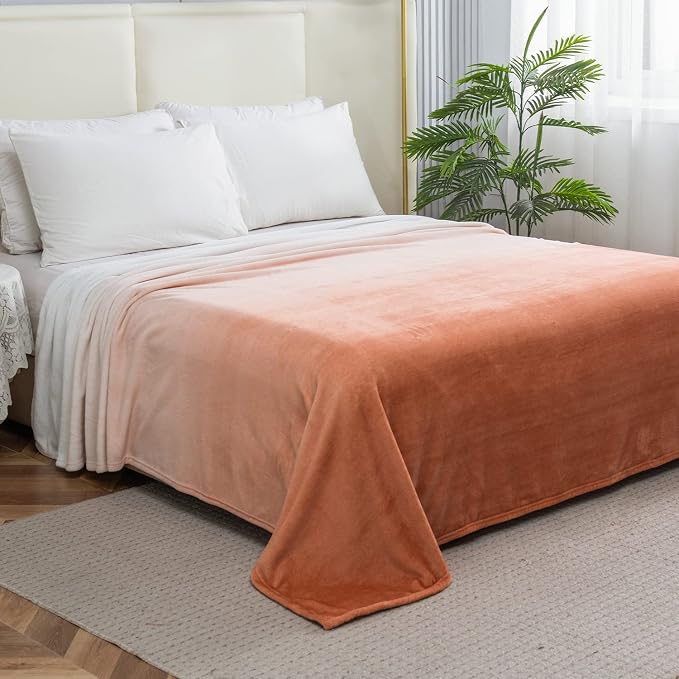 Elegant Comfort Luxury Velvety Feel Blanket, All-Season Lightweight Blanket, Ultra Plush, Soft, Cozy-Fuzzy Flannel Fleece for Couch, Sofa, Bed, Travel, Ombre Design, Full/Queen, Dusty Rose