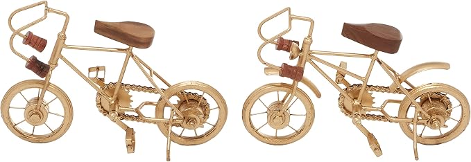 Deco 79 Metal Bike Decorative Sculpture Home Decor Statues with Wood Accents, Set of 2 Accent Figurines 10" x 5" x 7", Gold