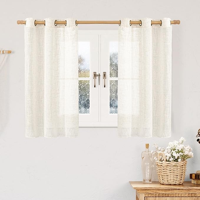 LAMIT Cream Linen Sheer Curtains 54 Inch Length 2 Panels Set, Short Linen by LAMIT
