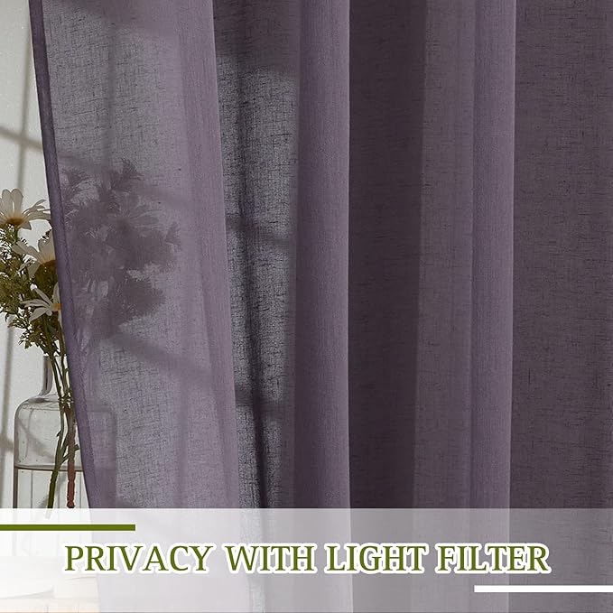 NICETOWN Linen Curtains for Bedroom, Grommet Semi Sheer Privacy - Image 2