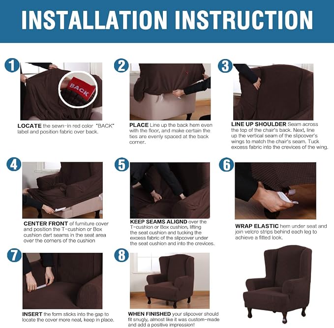 H.VERSAILTEX Wing Chair Slipcover Chair Covers for Wingback Chairs Wingback Chair Covers Slipcovers 1 Piece Stretch Sofa Cover Furniture Protector Soft Spandex Jacquard Checked Pattern, Chocolate