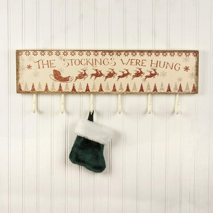 Primitives by Kathy Rustic Christmas Stockings were Hung 6-Hook Board