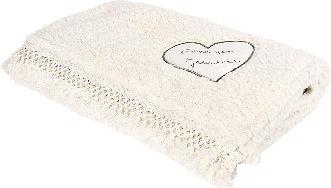 Pavilion Gift Company - Love You Grandma - 42x50 Inch Super Soft Sherpa Tassel Fringe Blanket Wrapped in A Ribbon with A Handle