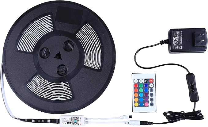 MIHEAL 5050 RGB WiFi Smart LED Strip 32.8Ft 300LED IP65 Waterproof Kit | App & voice control lighting with music mode, DC12V power adapter, works with iOS & Android indoor decor