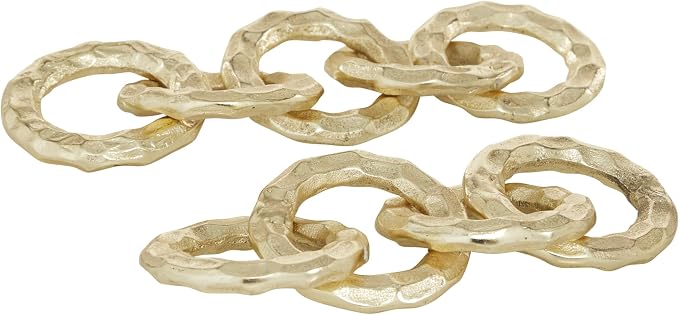 CosmoLiving by Cosmopolitan Aluminum Metal Chain Decorative Sculpture Home Decor Statues, Set of 2 Accent Figurines 12", 10"W, Gold