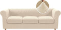 H.VERSAILTEX 4 Piece Stretch Chesterfield Sofa Covers for 3 Cushion Couch Mid Century Deep Seat Sofa Covers (Base Cover Plus 3 Seat Cushion Covers) Thicker Jacquard Fabric (Large Sofa, Natural)