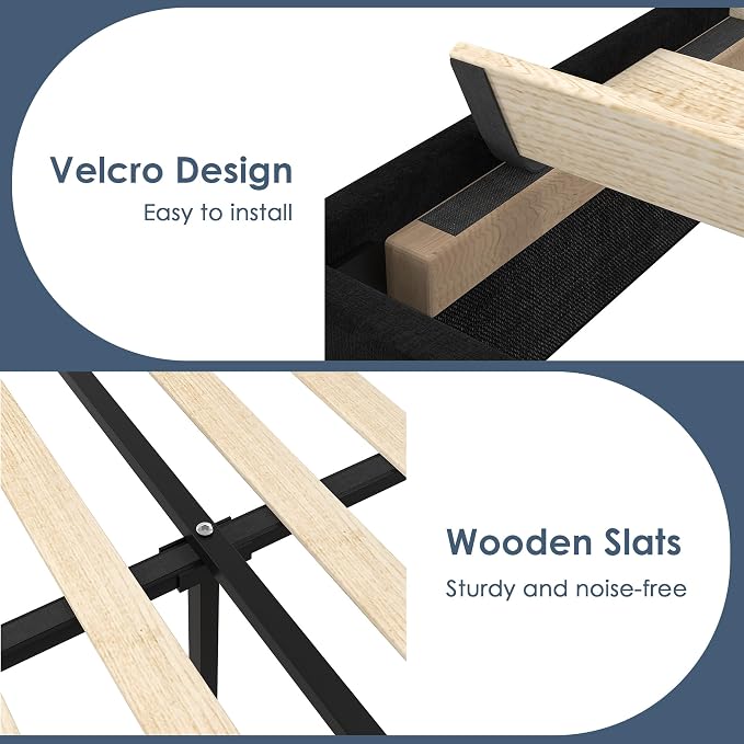 VECELO Full Size Platform Bed Frame with Height Adjustable Upholstered Headboard, Modern Mattress Foundation,Strong Wood Slat Support, No Box Spring Needed, Easy Assembly,Black