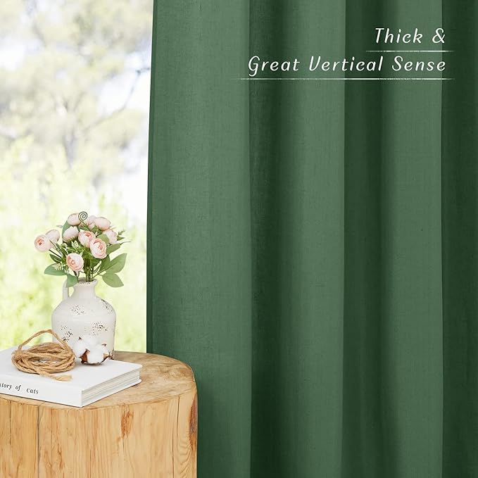 NICETOWN Linen Curtains 96 inches Long for Living Room, Grommet Semi Sheer Drapes Linen Weave Window Treatments Privacy Added with Light Filtering for Bedroom, Olive Green, W34 x L96, 2 Panels
