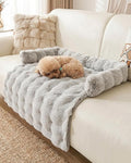 IUUI Dog Bed/Mat for Couch,Faux Rabbit Fur Pet Sofa Furniture Protector | Non-Slip&Manchine Washable,Protects Sofa from Fur & Scratches,Bubble Puff Fluffy Texture,Cozy for All Size Dogs&Cats