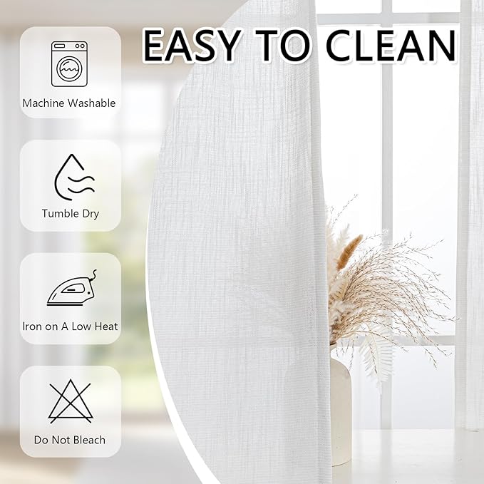 MYSKY HOME Natural French Door Curtains for Door Window 40 Inch Long Short Semi Sheer Light Filtering Curtain for Small Window Drapes Rod Pocket for Bedroom Bathroom, Beige White, 26" Wide, 2 Panels