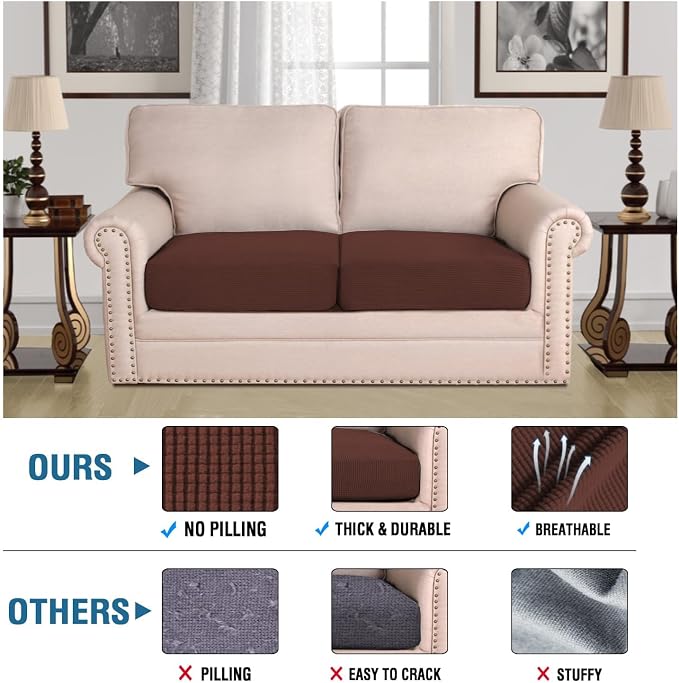 H.VERSAILTEX Super Stretch Individual Seat Cushion Covers Sofa Covers Couch Covers Slipcover Sets Thick Jacquard Textured Twill Fabric (2 Piece Medium Sofa Cushion Covers, Burnt Brick)
