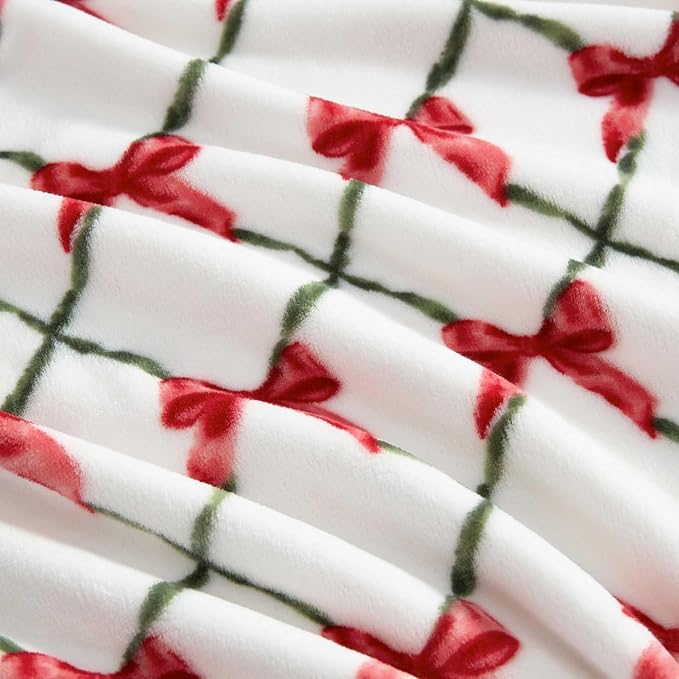 Martha Stewart - Blanket, Incredibly Soft Throw Blanket for Couch or Bed, Printed Plush & Oversized Bedding (Emmas Bow White, 60" x 70")