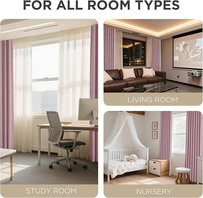 Joydeco Linen Blackout Curtains for Bedroom - 100% Light Blocking 1 Panels, Pink Drapes 70" W x 96" L, Thermal Insulated Room Darkening Curtains for Living Room, Rod Pocket & Back Tabs