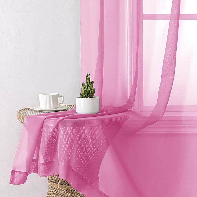 Lecloud Hot Pink Sheer Curtains 78 Inches Long 2 Panels, Rod Pockets Solid - Image 6