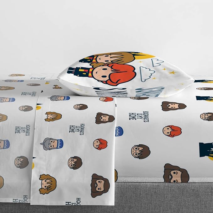 Jay Franco Harry Potter is My Home 4 Piece Twin Bed Set -Bedding Features Harry, Ron, Hermoine, Hagrid, and Dumbledore | Hogwarts, Bed in a Bag, Comforter Sheets Pillowcase, Official Product, Soft Microfiber, Machine Washable, Kids Gift