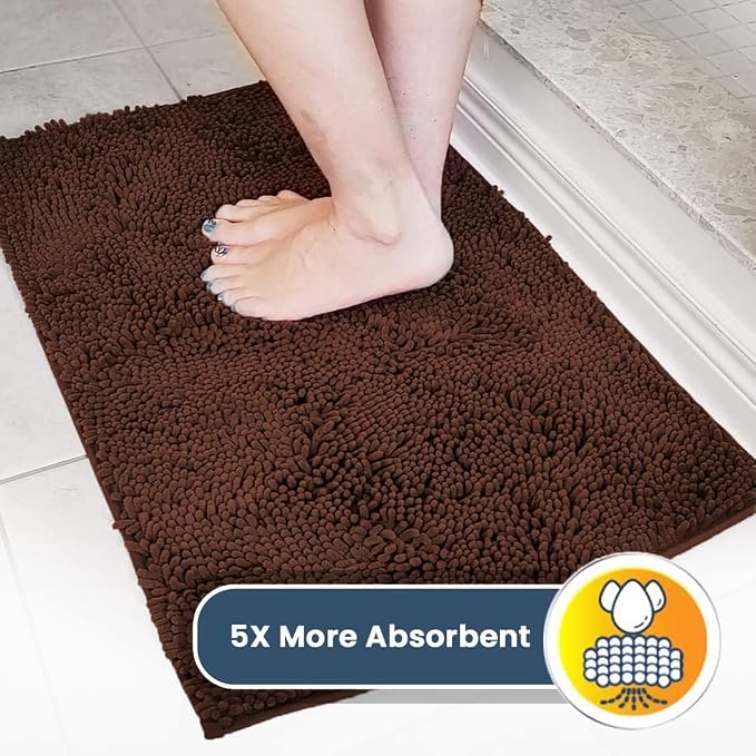 Muddy Mat® | Super Water Absorbent Door Mat Indoor, Microfiber Quick Dry Chenille Entryway Rug, Slip Resistant Front Door Mat, Indoor Mats for Entryway, Machine Washable Pet Rug, Chocolate 20" x 48"