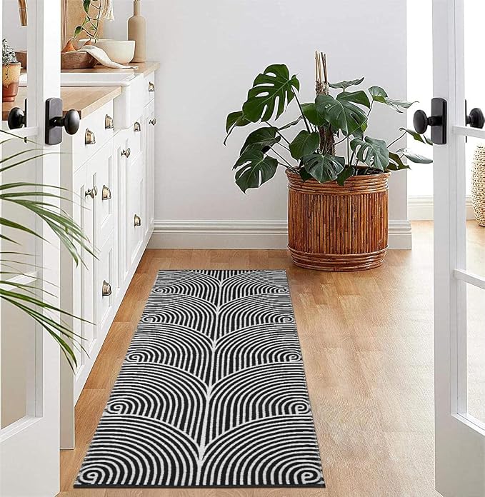 Tiffasea Washable Runner Rug 2'X5' Cotton Woven Kitchen Runner Entryway Rug | Black and White Runner Rug Indoor Outdoor Rugs Throw Carpet Modern Area Rug for Hallway Bedroom Laundry
