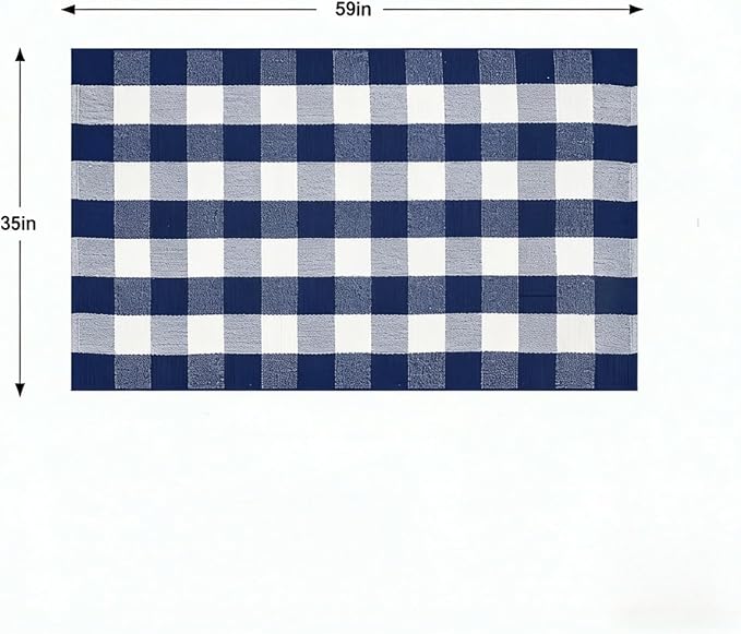Navy Blue and White Buffalo Plaid Rug 3' x 5', Washable Farmhouse Non-Slip Checkered Doormat, Indoor Outdoor Floor Mat for Living Room, Bedroom, Entryway, Kitchen, Laundry Room