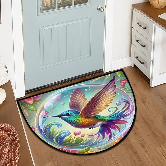 Hummingbird Half Round Door Mat Non-Slip Semi Circle Rug Half Moon Doormat | Animal Hummingbird Soft Washable Welcome Entrance Mat for Outdoor Indoor Floor Bedroom Bathroom Home Kitchen Festival Decor