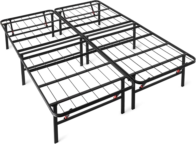 Amazon Basics Bed Frame with Storage, Foldable Metal Platform, Sturdy Steel, No Box Spring Needed, 14-inch High, Tool-Free Setup, Noise Free, Easy Assembly, Queen Size, Black