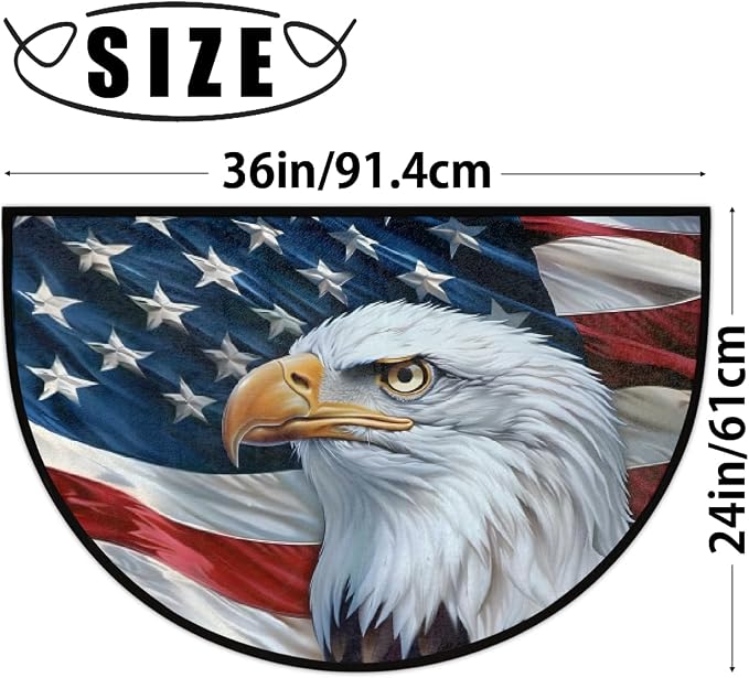 Pardick Flag and Eagles Half Round Doormat Semi Circle Rug Non Slip Indoor Outdoor Entrance Half Moon Rug Absorbent Durable Washable Front Floor Mat for Kitchen Bathroom Patio Fireplace
