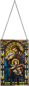 Christian Brands Catholic Inspirational Décor - Stained Glass Window Hanging for Home or Church, 5" W x 8" H, Holy Family