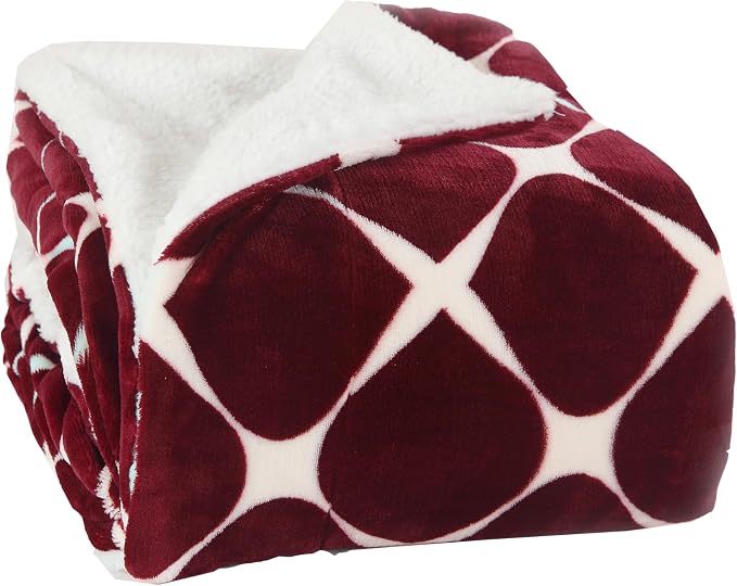 Elegant Comfort Luxury Ultra-Plush Velvet Touch FleeceThrow Soft, Warm, Cozy| Micromink Sherpa-Backing Reversible Blanket for Bed, Sofa and Couch, (50" x 60"), Bloomingdale Burgundy
