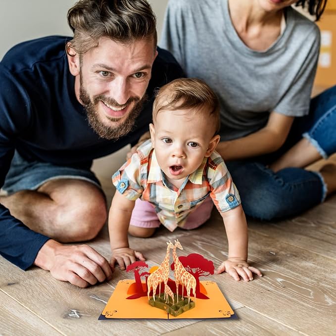 CUTE POPUP - Birthday 3D Card, Father's Day Pop Up Card - Perfect Present for Kids, Daddy, Giraffe-loving on any Annivers