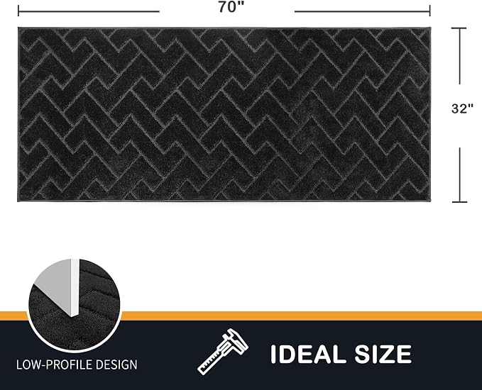 PURRUGS Dirt Trapping Door Mat 32" x 70", Non-Slip Machine Washable Entry Rug, Dog Doormat, Indoor Front Door Mat, Super Absorbent Entryway Rug for Muddy Shoes & Paws, Black
