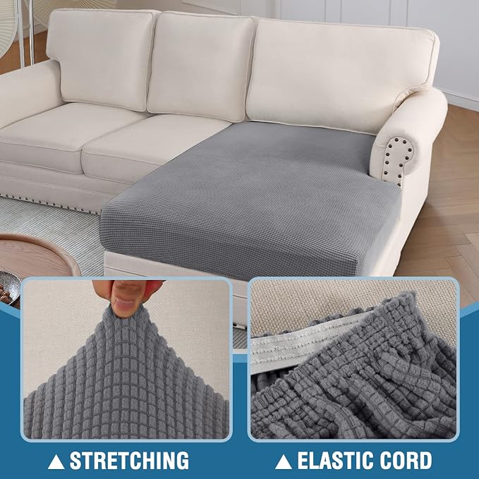 H.VERSAILTEX Sectional Couch Covers 1 Piece Chaise Slipcover L Shape Separate Cushion Couch Cover for Both Left/Right Sectional Couch (Seat Only: 1 Chaises, Dove)