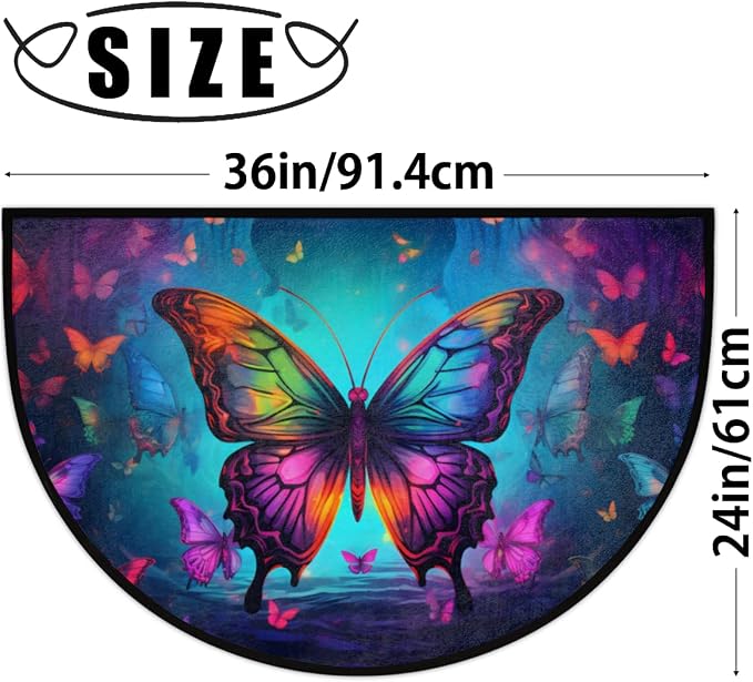 Half Round Door Mat Butterfly Night Sky Intdoor Entrance 36x24 Inch, Non-Slip Welcome Mat for Outdoor Semi Circle Bathroom Floor Rugs,House Entry Way Heavy Duty Doormat for Kitchen Living Room