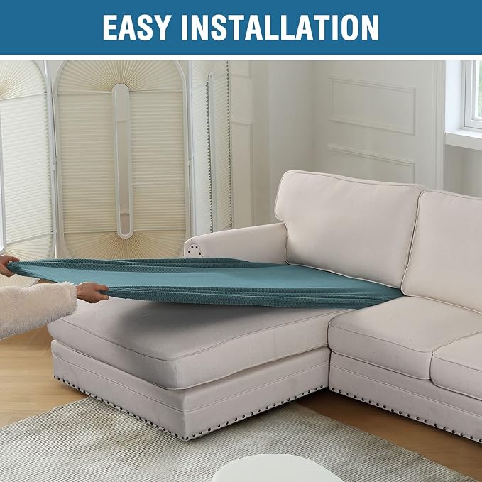 H.VERSAILTEX Sectional Couch Covers 1 Piece Chaise Slipcover L Shape Separate Cushion Couch Cover for Both Left/Right Sectional Couch (Seat Only: 1 Chaises, Storm Blue)
