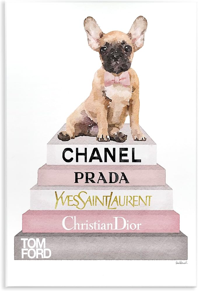 Stupell Industries Watercolor High Fashion Bookstack French Bulldog Wall Plaque, 10 x 15, Design by Artist Amanda Greenwood