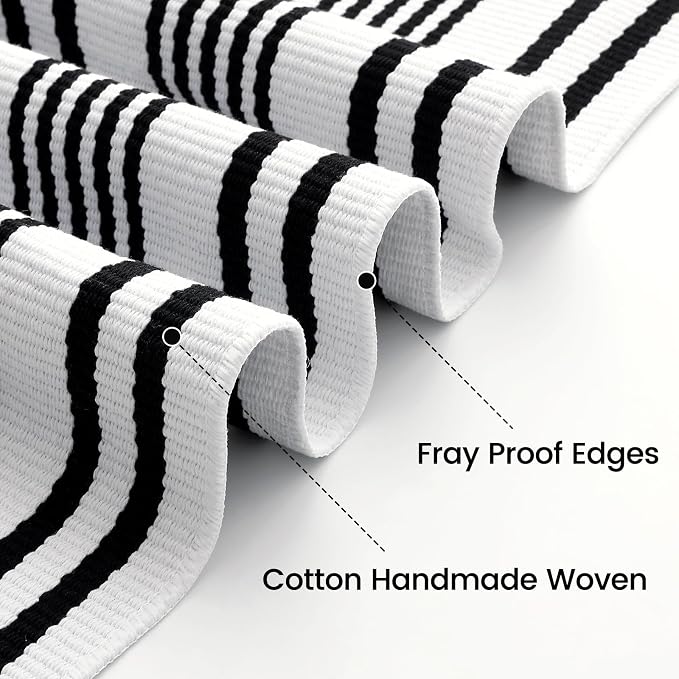 OLANLY Black White Modern Striped Rug 4' x 6' – Washable Cotton Indoor Outdoor Doormat for Front Door, Entryway, Kitchen, Porch, Patio Decor