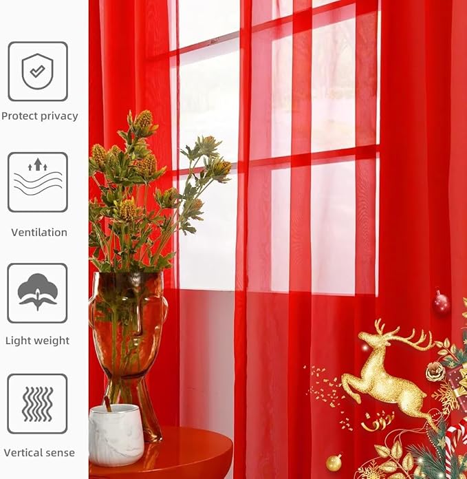 youleyar Solid Sheer Rod Pocket Curtain Voile Draperies 2 Panels White Beige - Image 4