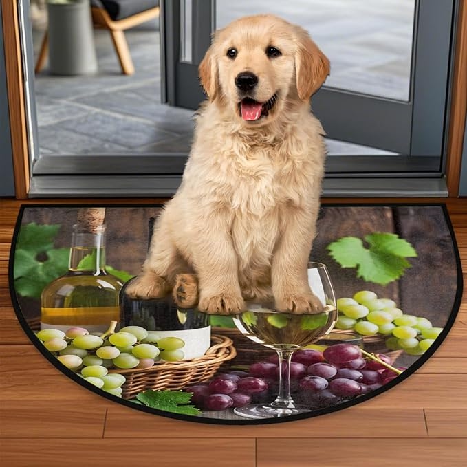 Grapes Half Round Doormat Semi Circle Rug Half Moon Rug Entryway Mat | Wine Fruit Washable Non Slip Outdoor Floor Rug Kitchen Mat for Indoor Outdoor Bathroom Fireplace Bath Decor