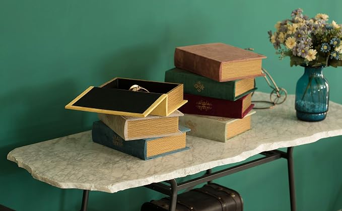 Decorative Vintage Book Shaped Trinket Storage Box - Yellow
