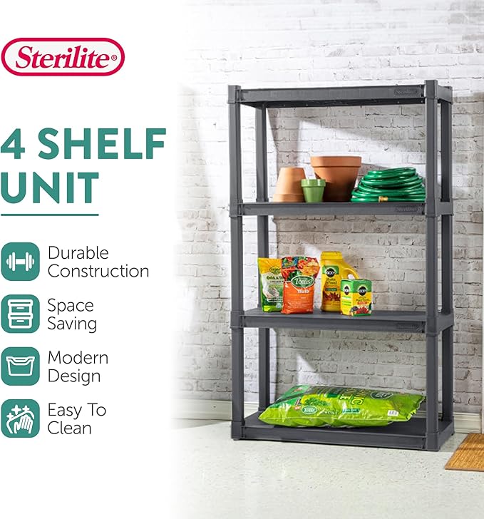 Sterilite Shelf Unit,50 lb Capac.,57 in H 01643V01-1 Each | Freestanding Organizer with 50 lb Capacity Per Shelf for Kitchen, Bathroom, Garage, Basement, Pantry & Laundry Room