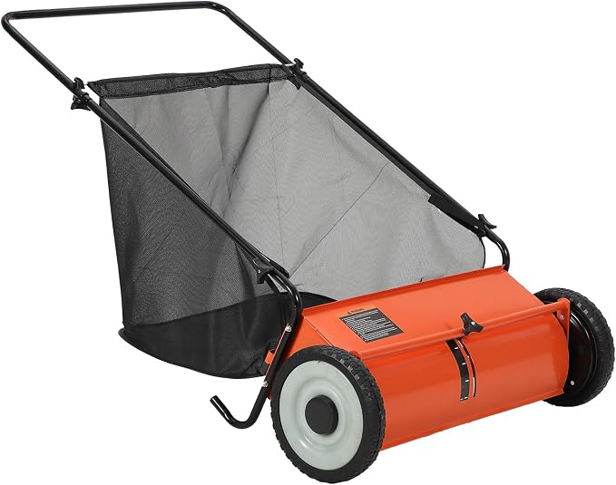 26-Inch Push Lawn Sweeper, Extra-Wide 4-Brush Yard Sweeper with 7 Cu.ft. Mesh Collection Bag, Heavy-Duty Steel Frame, Height-Adjustable Leaf & Grass Sweeper for Lawn, Yard, Sidewalk & Driveway